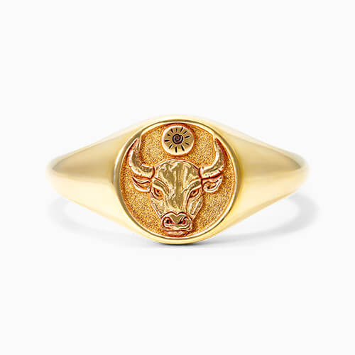 14K Yellow Gold Taurus Zodiac Signet Ring