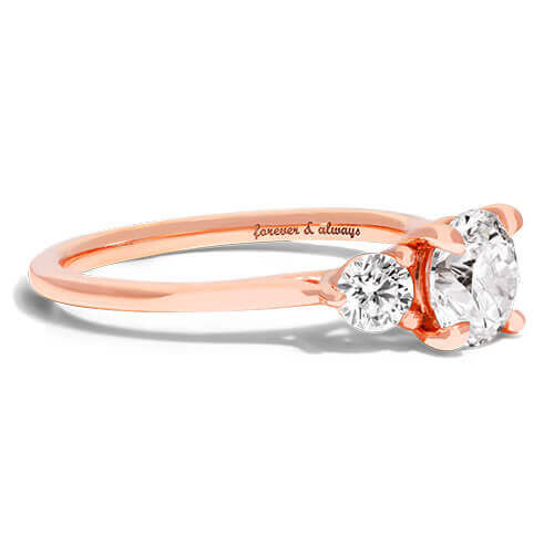 14K Rose Gold Classic Round Shape Three Stone Engagement Ring