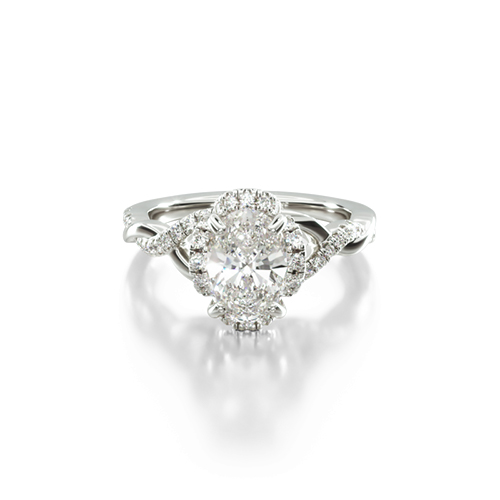 14K White Gold Interlaced Pave Halo Diamond Engagement Ring