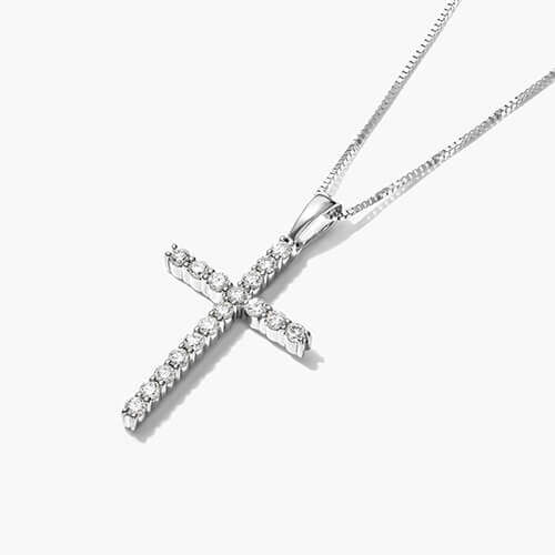 14K White Gold Lab-Created Diamond Cross Pendant