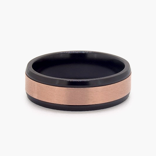 Black Titanium And 14K Rose Gold Satin Center 7mm Ring