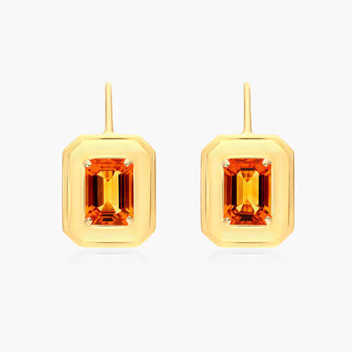 18K Yellow Gold Frame Citrine Leverback Earrings