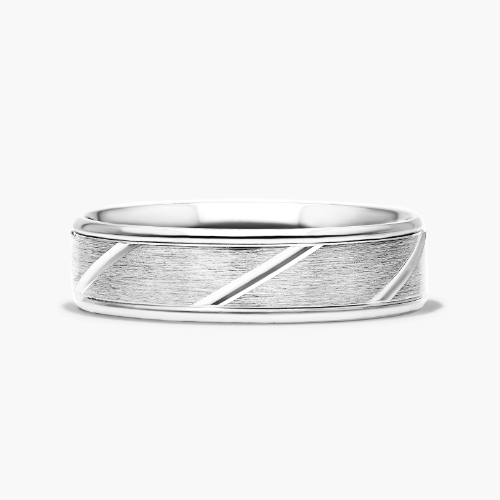 14K White Gold 6MM Diagonal Stripe Satin Finish Band