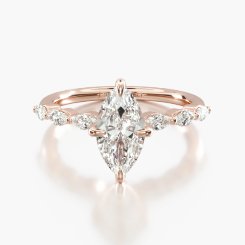 14K Rose Gold Shared Prong Marquise Side Stone Diamond Engagement Ring