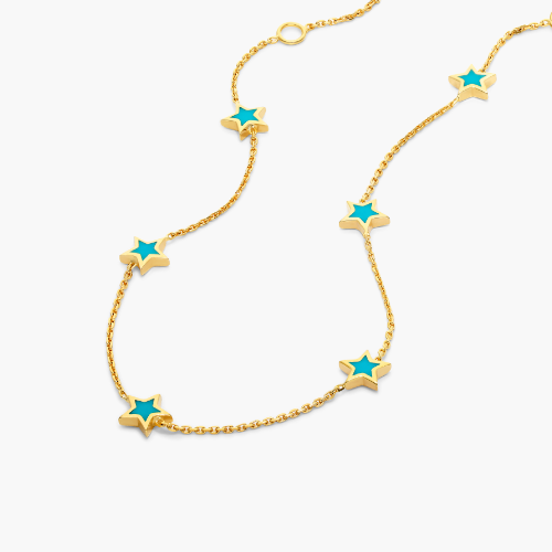 14K Yellow Gold Enamel Star Station Bracelet