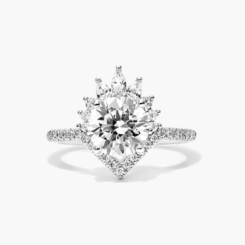 14K White Gold Sunburst Diamond Tiara Engagement Ring