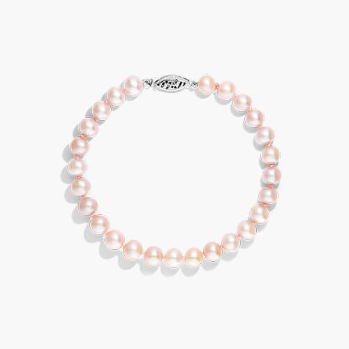 14K White Gold Pink Freshwater Cultured Pearl Fishclasp Bracelet (6-7mm)