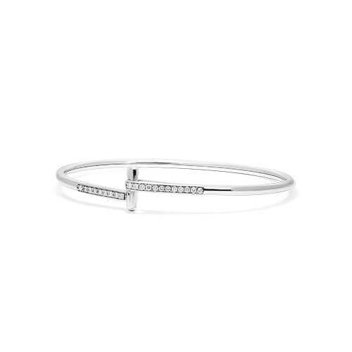 14K White Gold Diamond Hinge Bangle