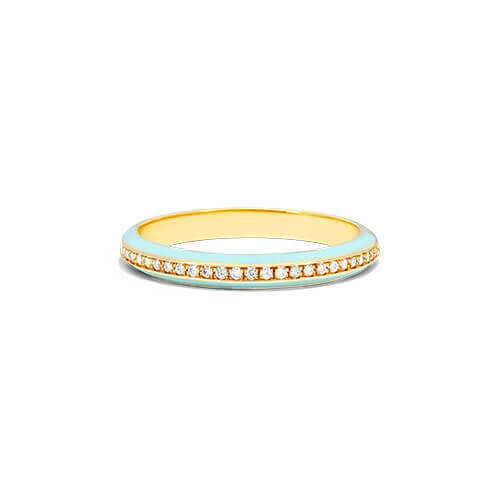 14K Yellow Gold Turquoise Enamel And Diamond Ring