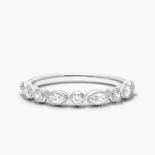 14K White Gold Round And Marquise Diamond Wedding Ring