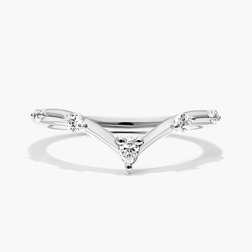 18K White Gold Chevron Diamond Station Wedding Ring