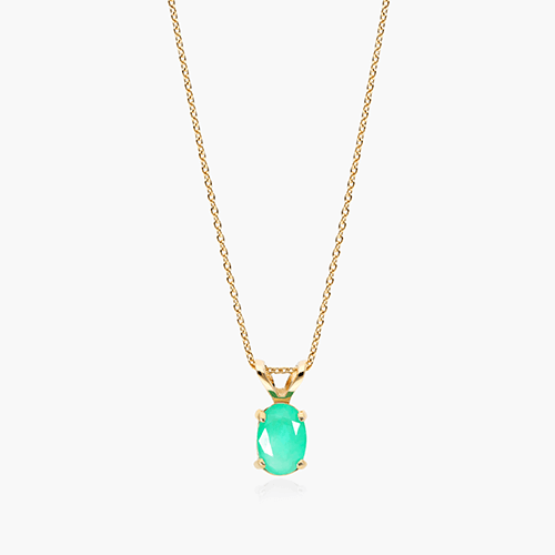 14K Yellow Gold Oval Emerald Birthstone Necklace