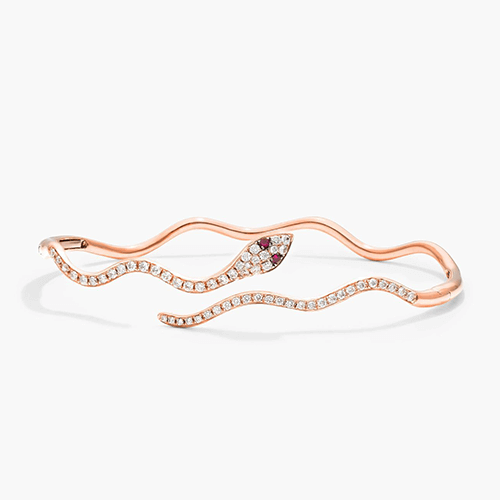 14K Rose Gold Snake Motif Diamond And Ruby Bracelet