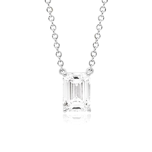 14K White Gold Emerald Cut Lab Created Diamond Solitaire Pendant (1.00 CTW - F-G / VS2-SI1)