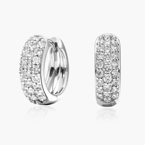 14k White Gold Lab Created Pavé Diamond Hoop Earrings1