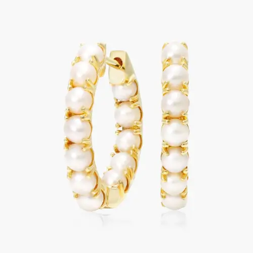 14k Yellow Gold Freshwater Cultured Seed Pearl Hoop Earrings3