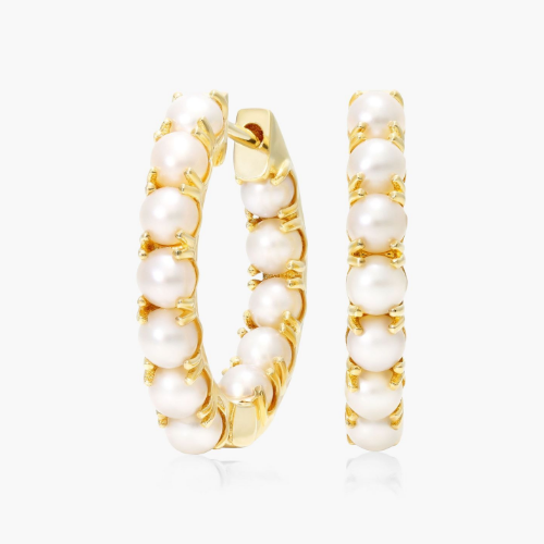 14K Yellow Gold Freshwater Cultured Seed Pearl Hoop Earrings