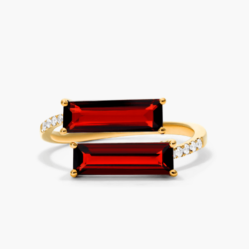 14K Yellow Gold Bypass Duo Garnet And Diamond Ring By Brevani