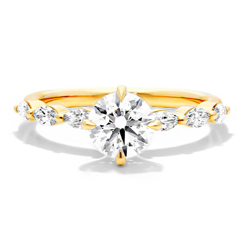 Yellow Gold Shared Prong Marquise Side Stone Diamond Engagement Ring