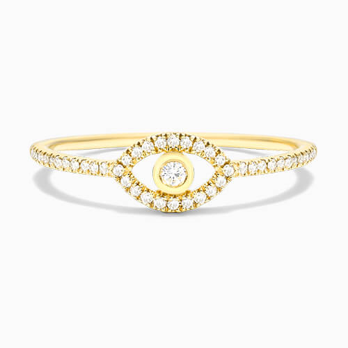 14K Yellow Gold Evil Eye Diamond Ring