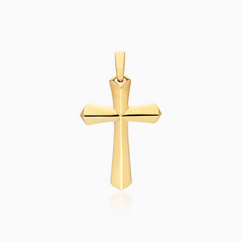 14K Yellow Gold Knife Edge Design Cross