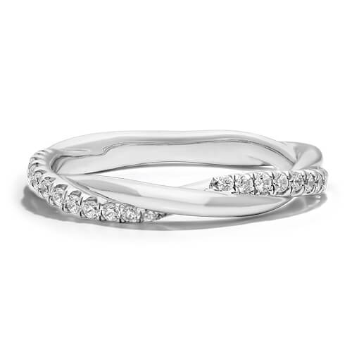 14K White Gold Twisted Matching Pavé Wedding Ring