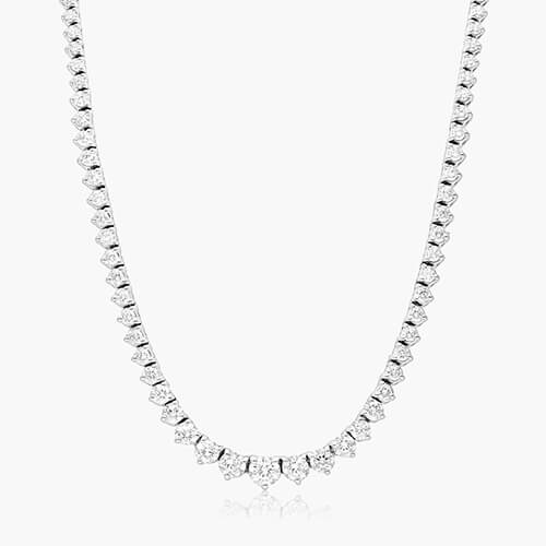 14K White Gold Riviera Three Prong Graduating Diamond Tennis Necklace (10.00 CTW - H-I / SI1-SI2)