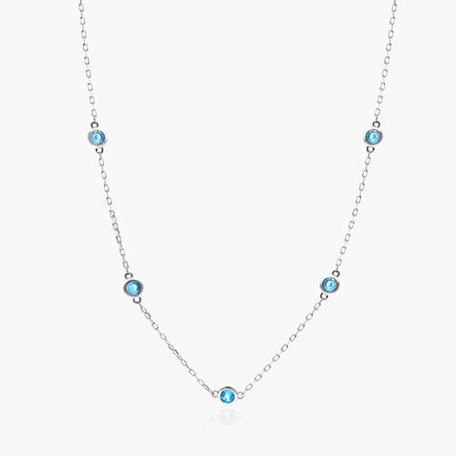 14K White Gold Blue Topaz Station Necklace