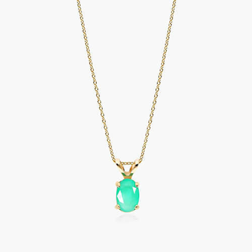 14K Yellow Gold Oval Emerald Birthstone Necklace