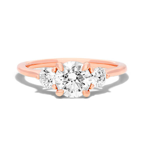 14k Rose Gold Classic Round Shape Three Stone Engagement Ring