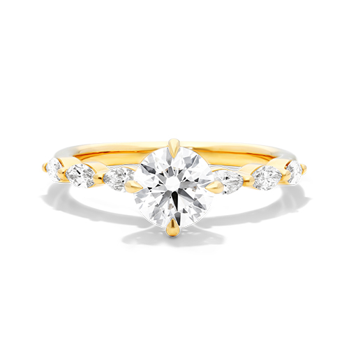 14k Yellow Gold Shared Prong Marquise Side Stone Diamond Engagement Ring