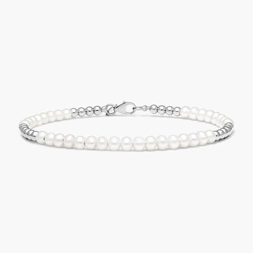 14k White Gold Freshwater Pearl Beaded Bangle Bracelet