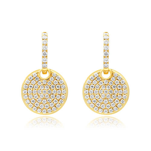 14k Yellow Gold Diamond Disk Dangle Earrings