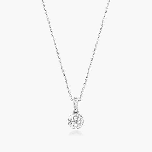 14K White Gold Diamond Pavé Falling Edge Halo Necklace