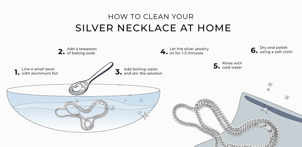 An infographic on how to clean sliver jewelry at home 