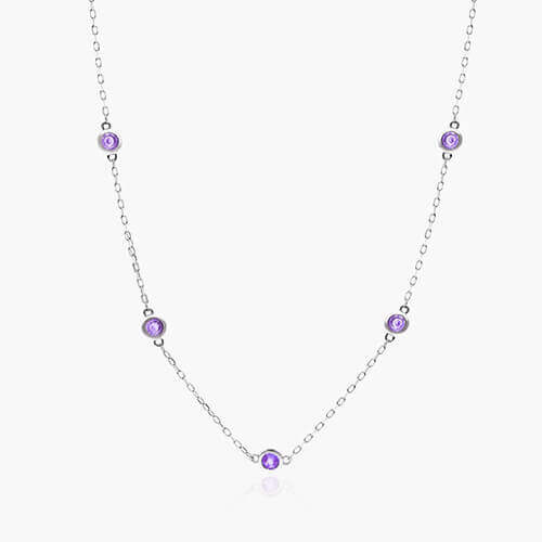 14K White Gold Amethyst Station Necklace