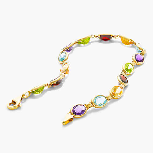 14K Yellow Gold Multi Gemstone Line Bracelet