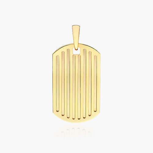 14K Yellow Gold Ribbed Dog Tag Pendant