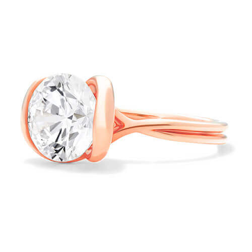 14K Rose Gold Half Bezel Knot Solitaire Engagement Ring