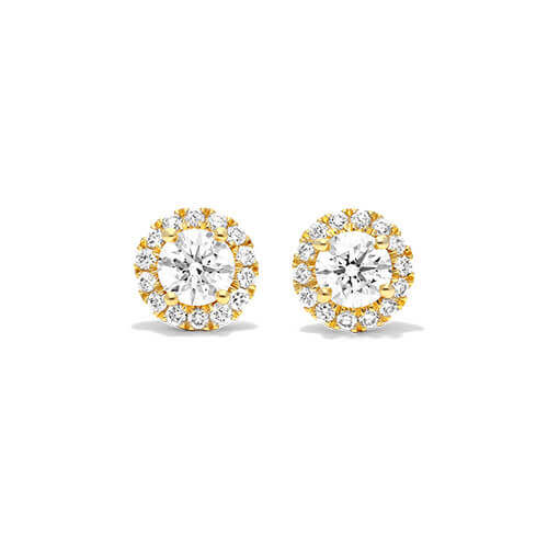 14K Yellow Gold Halo Lab Created Diamond Stud Earrings