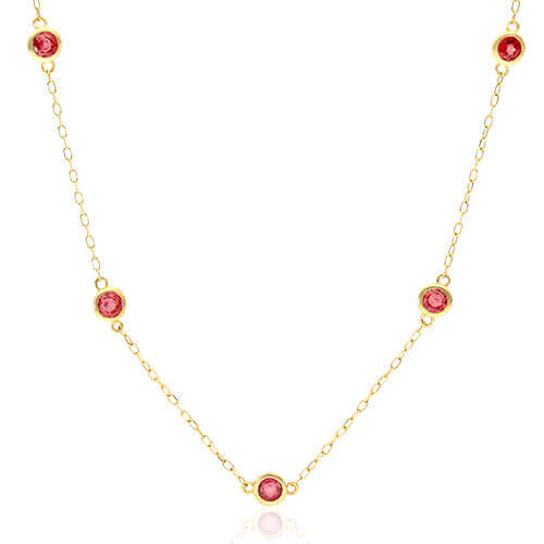 14K Yellow Gold Garnet Station Necklace