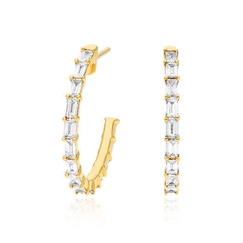 14K Yellow Gold Baguette Lane Lab Grown Diamond Hoop Earrings