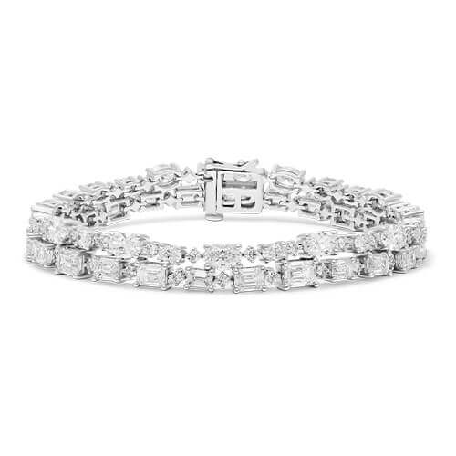 14K White Gold 2 Row Cascading Lab Grown Tennis Bracelet