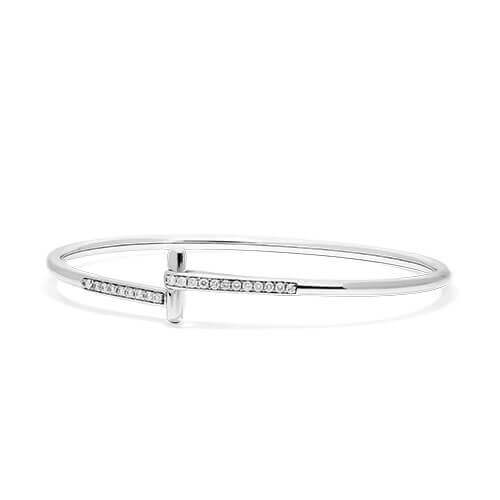 14K White Gold Diamond Hinge Bangle